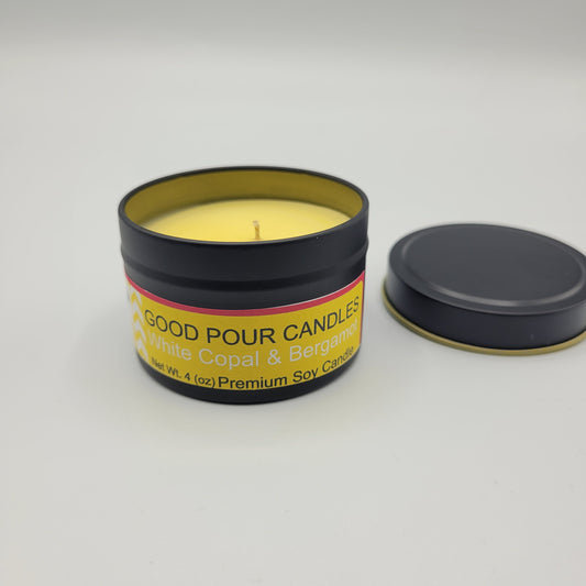 White Copal & Bergamot 4 oz Travel Tin.